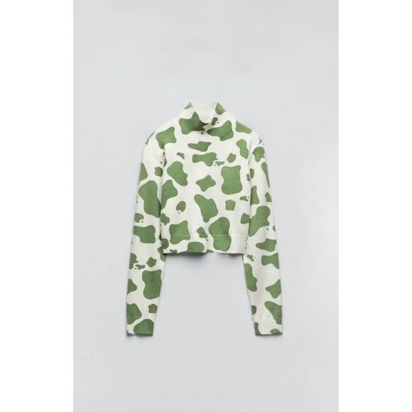 NWOT Zara off white ecru and green animal print wool blend sweater top, M - Picture 6 of 8